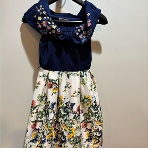 Knitworks Navy and White Floral Kids Dress